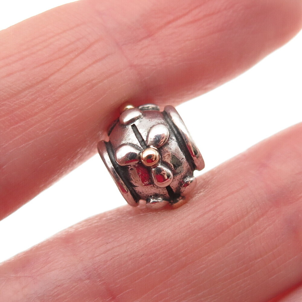 Pandora 925 Sterling Silver & Gold Tivoli Flower Slide Bead Charm